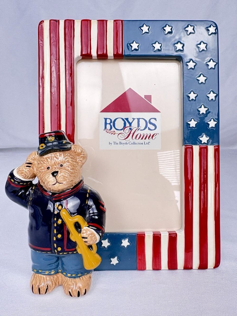 BOYDS BEARS Civil War Mason Ceramic Photo Frame 4x6 Collectible Vintage Decor